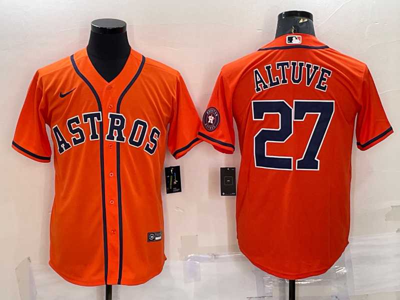 Men%27s Houston Astros #27 Jose Altuve Orange With Patch Stitched MLB Cool Base Nike Jersey